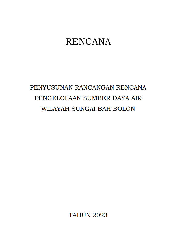 RENCANA Pengelolaan Sumber Daya WS BAH BOLON, Sulawesi Utara