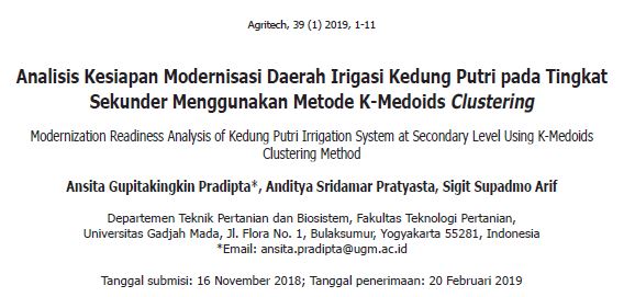 Analisis Kesiapan Modernisasi Daerah Irigasi Kedung Putri pada Tingkat Sekunder Menggunakan Metode K-Medoids Clustering