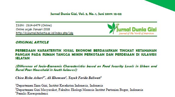 PERBEDAAN KARAKTERSTIK SOSIAL EKONOMI BERDASARKAN TINGKAT KETAHANAN PANGAN PADA RUMAH TANGGA MISKIN PERKOTAAN DAN PERDESAAN DI SULAWESI SELATAN