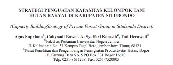 STRATEGI PENGUATAN KAPASITAS KELOMPOK TANI HUTAN RAKYAT DI KABUPATEN SITUBONDO