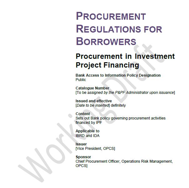 Procurement Regulations for Borrowers: Procurement in Investment Project Financing