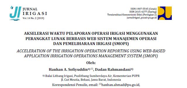 AKSELERASI WAKTU PELAPORAN OPERASI IRIGASI MENGGUNAKAN PERANGKAT LUNAK BERBASIS WEB SISTEM MANAJEMEN OPERASI DAN PEMELIHARAAN IRIGASI (SMOPI)