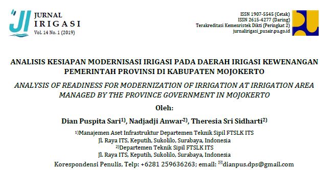 ANALISIS KESIAPAN MODERNISASI IRIGASI PADA DAERAH IRIGASI KEWENANGAN PEMERINTAH PROVINSI DI KABUPATEN MOJOKERTO