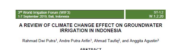A REVIEW OF CLIMATE CHANGE EFFECT ON GROUNDWATER IRRIGATION IN INDONESIA