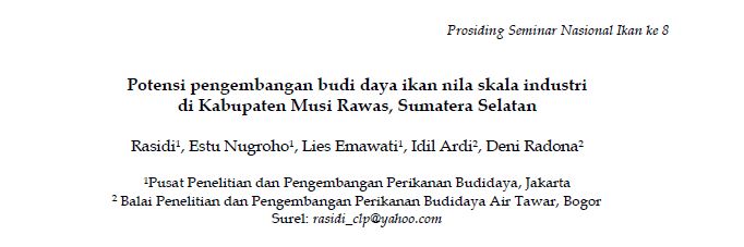 Potensi pengembangan budi daya ikan nila skala industri di Kabupaten Musi Rawas, Sumatera Selatan