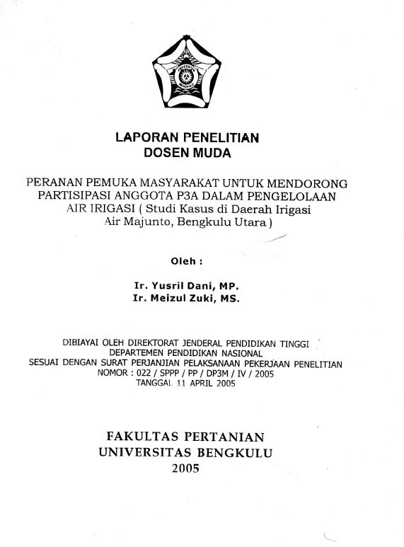 peran pemuka masy untuk mendorong partisipasi anggota P3A dalam pengelolaan air irigasi