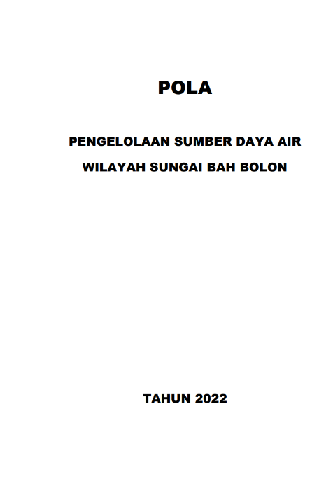 POLA Pengelolaan Sumber Daya Air WS BAH BOLON, Sulawesi Utara