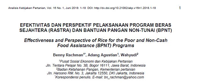 EFEKTIVITAS DAN PERSPEKTIF PELAKSANAAN PROGRAM BERAS SEJAHTERA (RASTRA) DAN BANTUAN PANGAN NON-TUNAI (BPNT)