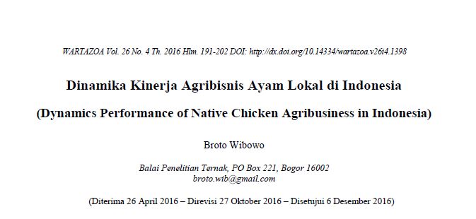 Dinamika Kinerja Agribisnis Ayam Lokal di Indonesia (Dynamics Performance of Native Chicken Agribusiness in Indonesia)