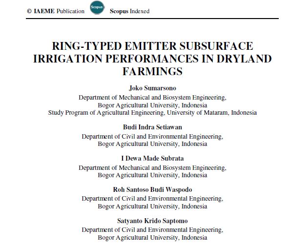 RING-TYPED EMITTER SUBSURFACE IRRIGATION PERFORMANCES IN DRYLAND FARMINGS