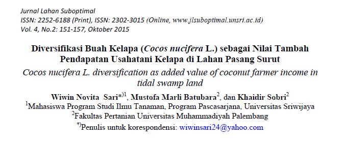 Diversifikasi Buah Kelapa (Cocos nucifera L.) sebagai Nilai Tambah Pendapatan Usahatani Kelapa di Lahan Pasang Surut