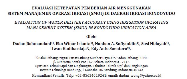 EVALUASI KETEPATAN PEMBERIAN AIR MENGGUNAKAN SISTEM MANAJEMEN OPERASI IRIGASI (SMOI) DI DAERAH IRIGASI BONDOYUDO.