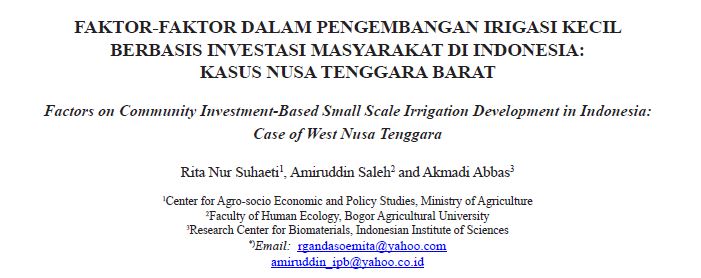 FAKTOR-FAKTOR DALAM PENGEMBANGAN IRIGASI KECIL BERBASIS INVESTASI MASYARAKAT DI INDONESIA: KASUS NUSA TENGGARA BARAT