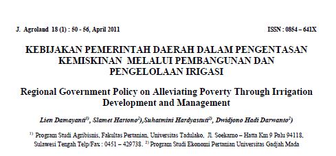 KEBIJAKAN PEMERINTAH DAERAH DALAM PENGENTASAN KEMISKINAN MELALUI PEMBANGUNAN DAN PENGELOLAAN IRIGASI