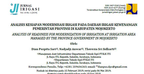 ANALISIS KESIAPAN MODERNISASI IRIGASI PADA DAERAH IRIGASI KEWENANGAN PEMERINTAH PROVINSI DI KABUPATEN MOJOKERTO