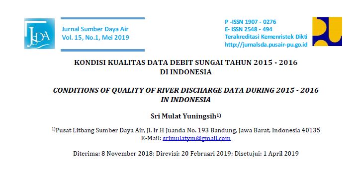 KONDISI KUALITAS DATA DEBIT SUNGAI TAHUN 2015 - 2016 DI INDONESIA