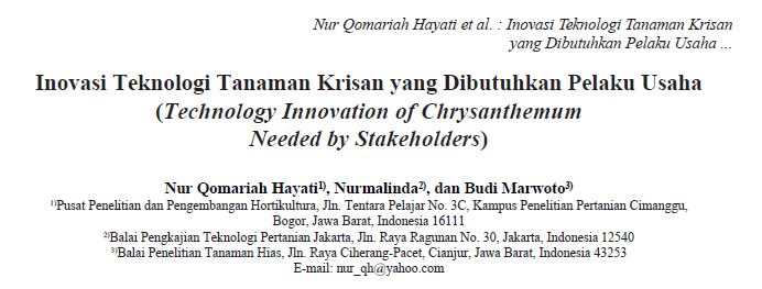 Inovasi Teknologi Tanaman Krisan yang Dibutuhkan Pelaku Usaha (Technology Innovation of Chrysanthemum Needed by Stakeholders)