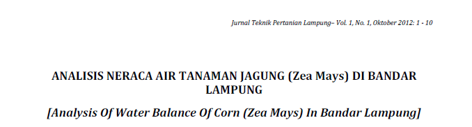 Analisis Neraca Air Tanaman Jagung (Zea Mays) di Bandar Lampung