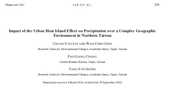 impact of urban heat island effect on precipitation over complex geographic enviroment in northen taiwan