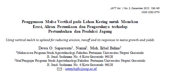 Penggunaan Mulsa Vertikal pada Lahan Kering untuk Menekan Erosi, Aliran Permukaan dan Pengaruhnya terhadap Pertumbuhan dan Produksi Jagung