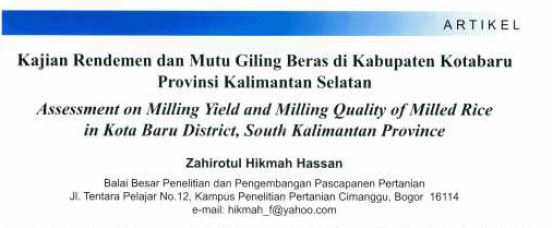 kajian rendemen dan mutu giling beraas di kabupaten kotabaru provinsi kalimantan selatan