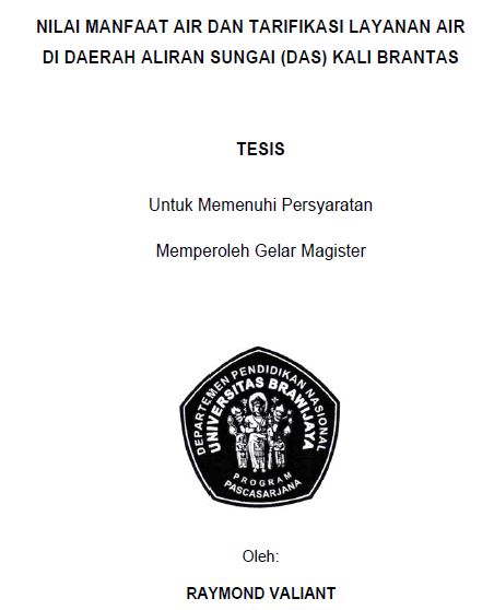 Nilai Manfaat Air dan Tarifikasi Layanan Air di DAS Kali Brantas