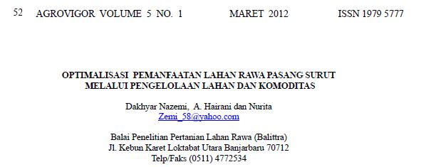 Optimalisasi Pemanfaatan Lahan Rawa Pasang Surut Melalui Pengelolaan Lahan dan Komoditas