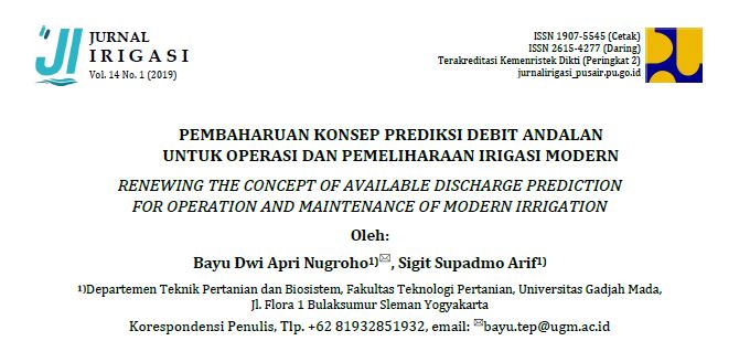 PEMBAHARUAN KONSEP PREDIKSI DEBIT ANDALAN UNTUK OPERASI DAN PEMELIHARAAN IRIGASI MODERN