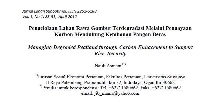 Pengelolaan Lahan Rawa Gambut Terdegradasi Melalui Pengayaan Karbon Mendukung Ketahanan Pangan Beras