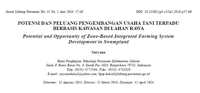 POTENSI DAN PELUANG PENGEMBANGAN USAHA TANI TERPADU BERBASIS KAWASAN DI LAHAN RAWA