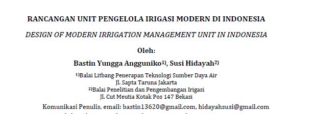 RANCANGAN UNIT PENGELOLA IRIGASI MODERN DI INDONESIA