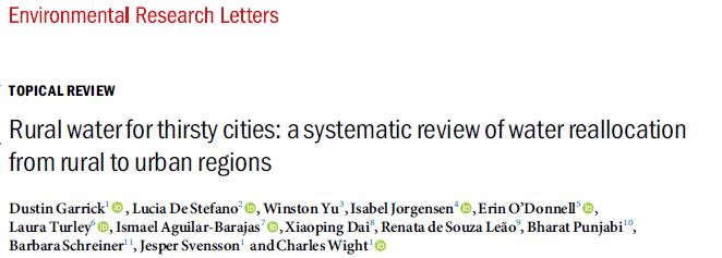 Rural Water for Thirsty Cities, A Systematic Review of Water Reallocation from Rural to Urban Regions