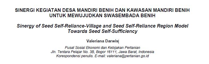 SINERGI KEGIATAN DESA MANDIRI BENIH DAN KAWASAN MANDIRI BENIH UNTUK MEWUJUDKAN SWASEMBADA BENIH