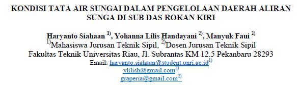 KONDISI TATA AIR SUNGAI DALAM PENGELOLAAN DAERAH ALIRAN SUNGA DI SUB DAS ROKAN KIRI